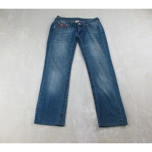 True Religion Pants Womens 26 Blue Denim Jeans Straight Rhinestones Ladies*